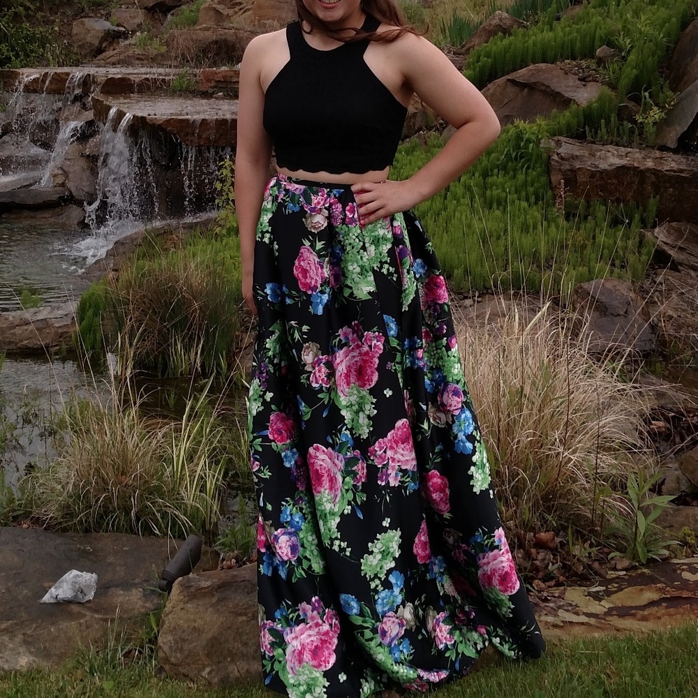 Two piece formal with floral skirt